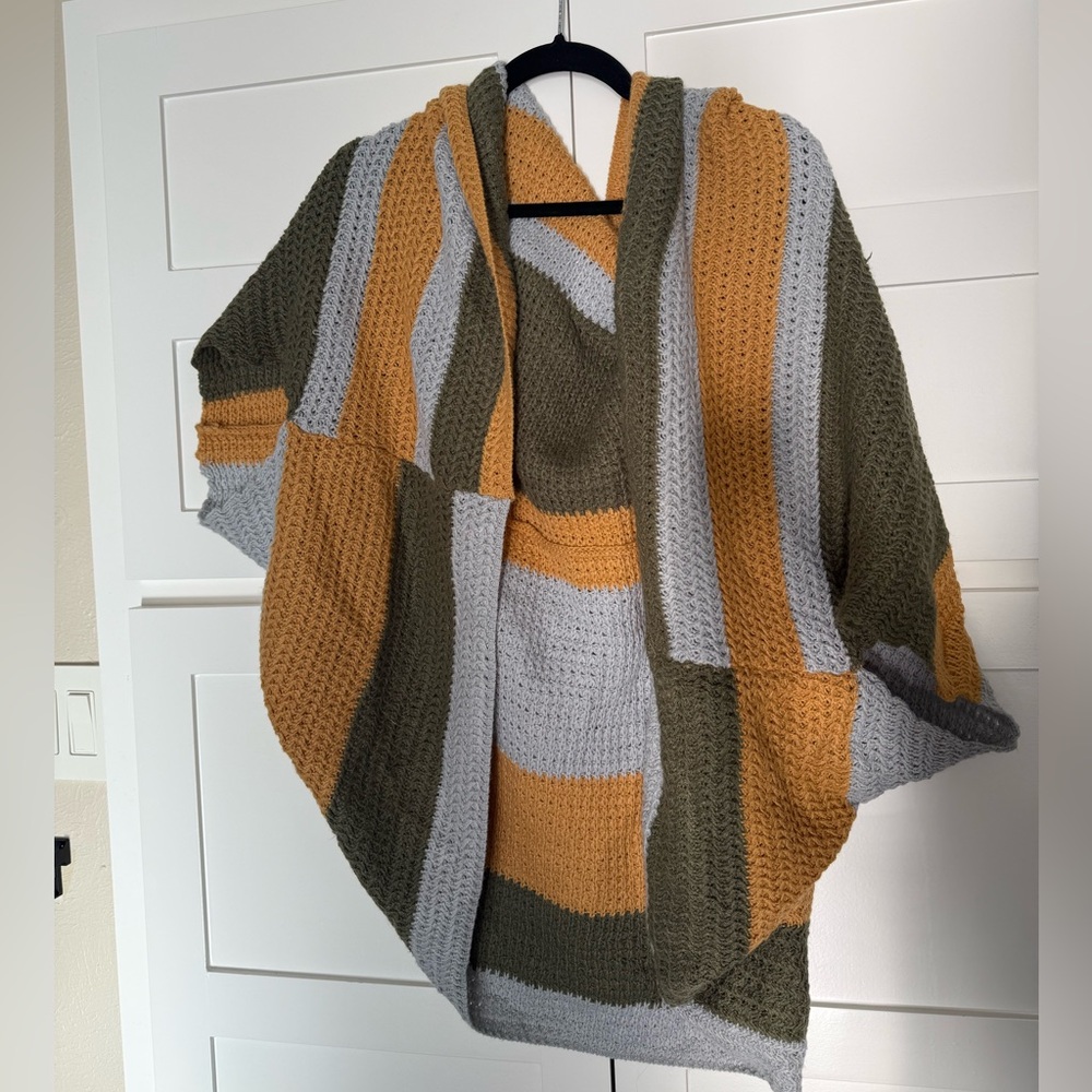 L Love Olive Mustard Gray Knit Poncho